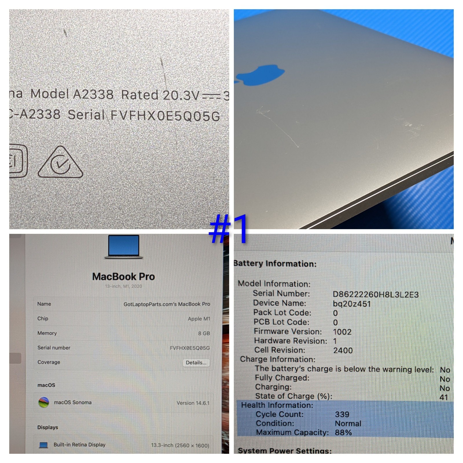 Apple MacBook Pro A2338 (2020) 13.3″ M1 8CPU/8GPU 3.2GHz 8GB 256GB MYDA2LL/A +PA