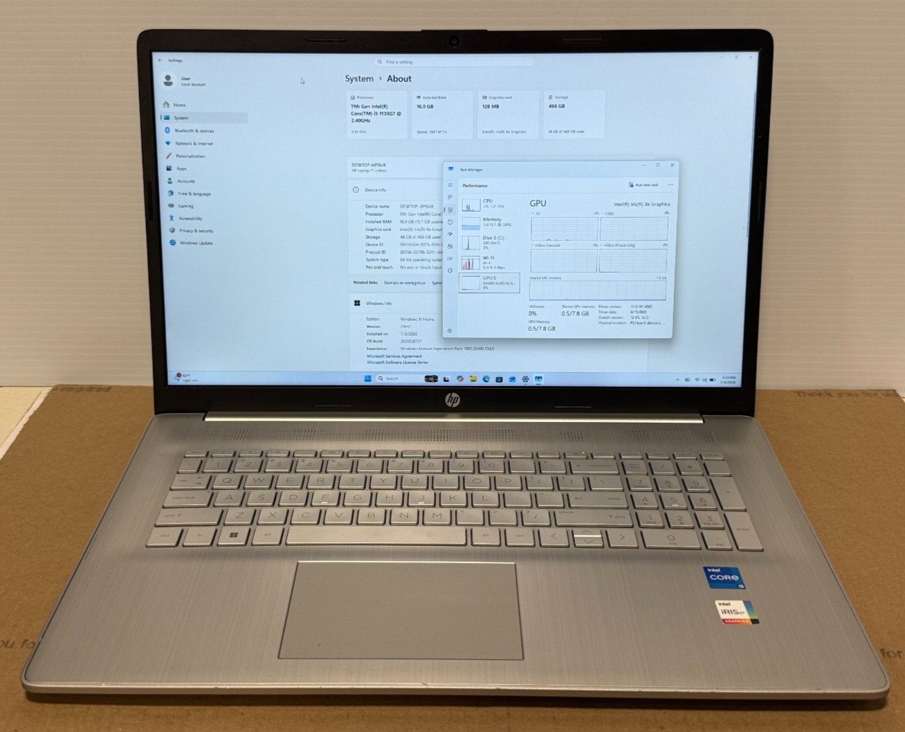 Hp Laptop 17-cn0023dx i5-1135G7 2.40Ghz 16GB M2-512SSD Windows 11 Home
