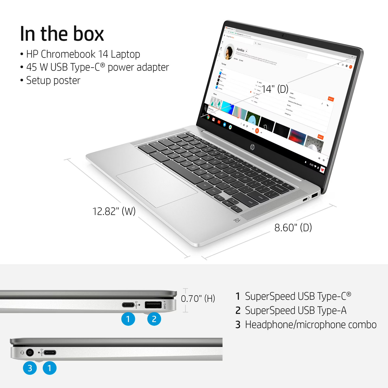 HP 14″ Chromebook Intel Pentium N5000 – 4GB – 64GB – Silver – 14A-NA0131WM
