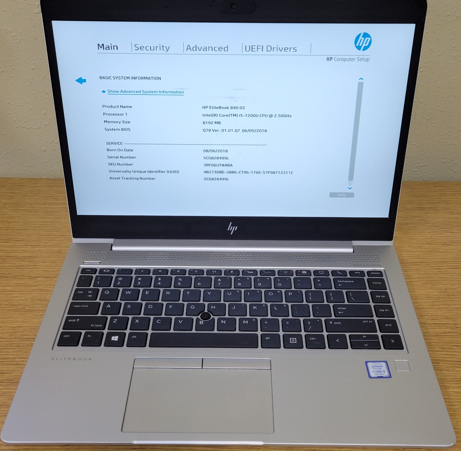 HP EliteBook 840 G5 i5-7200U 2.50GHz 8GB DDR4 128GB SSD No OS/HDD