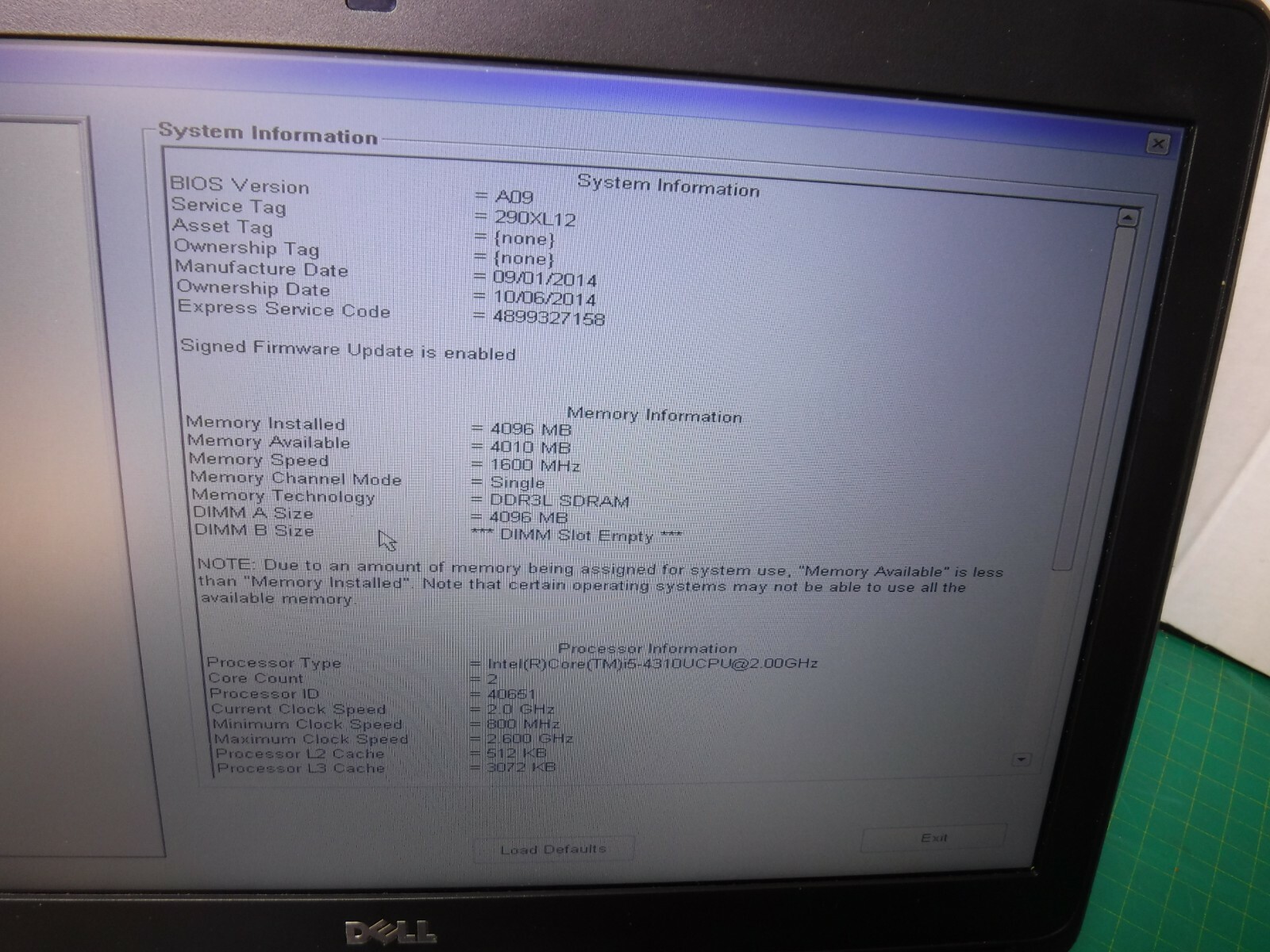 Dell Latitude E7240 Core i5 4310U 4GB RAM 12.5″ Laptop NO HDD NO OS 290XL12