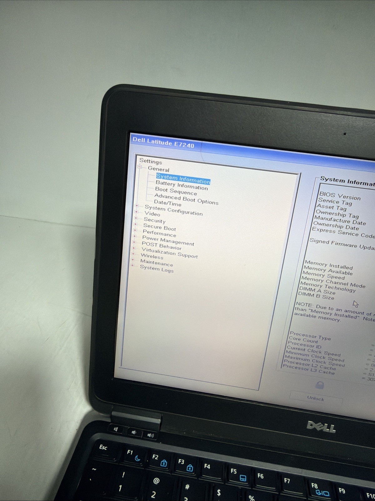 Dell Latitude E7240 12″ Laptop i5-4310u 8gb Ram No Drives Boots Bios Bios Passwo