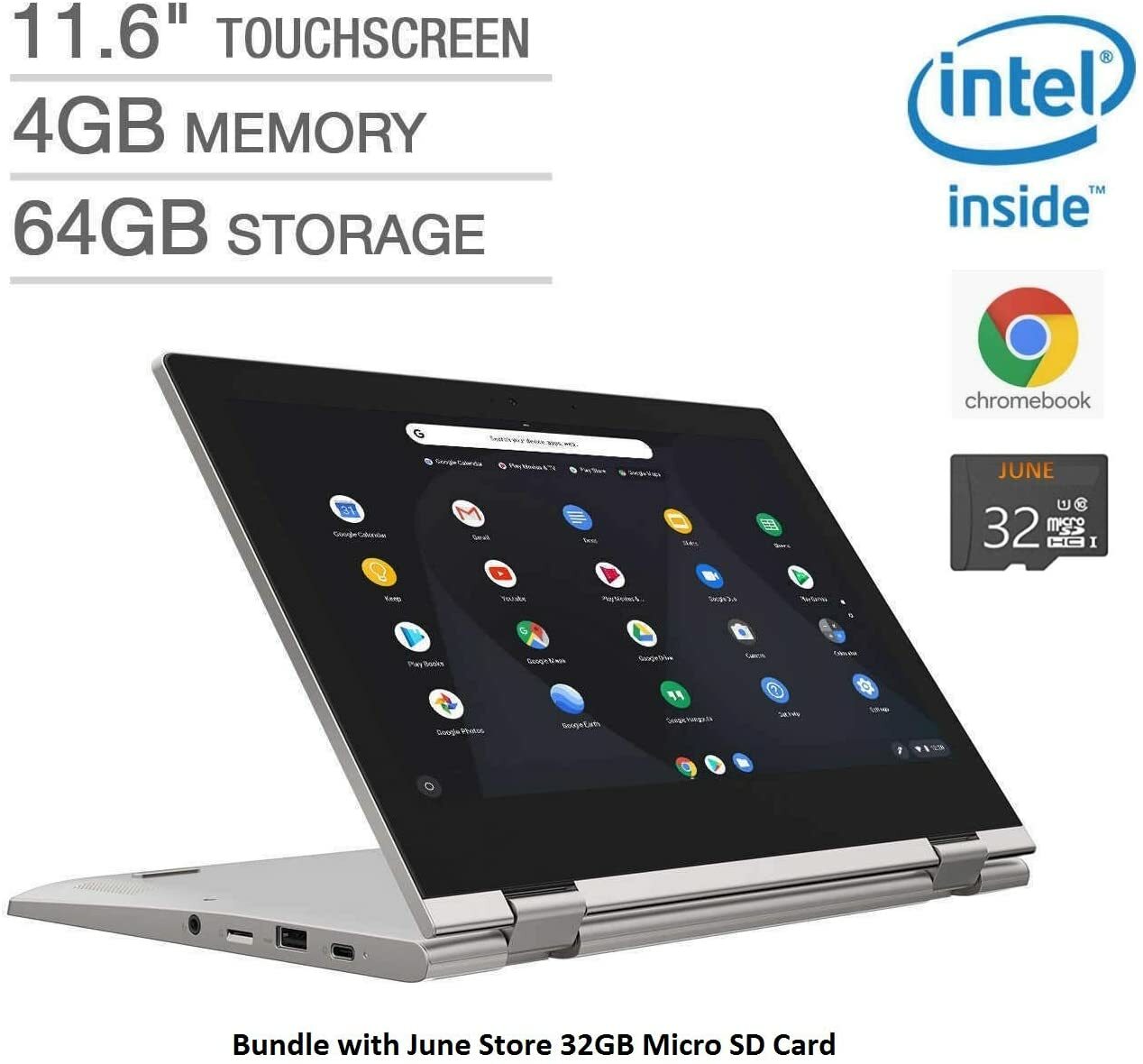 new lenovo chromebook c340-11, 4G 64GCRM, 11.6″ HD, color:platinum grey, touch d