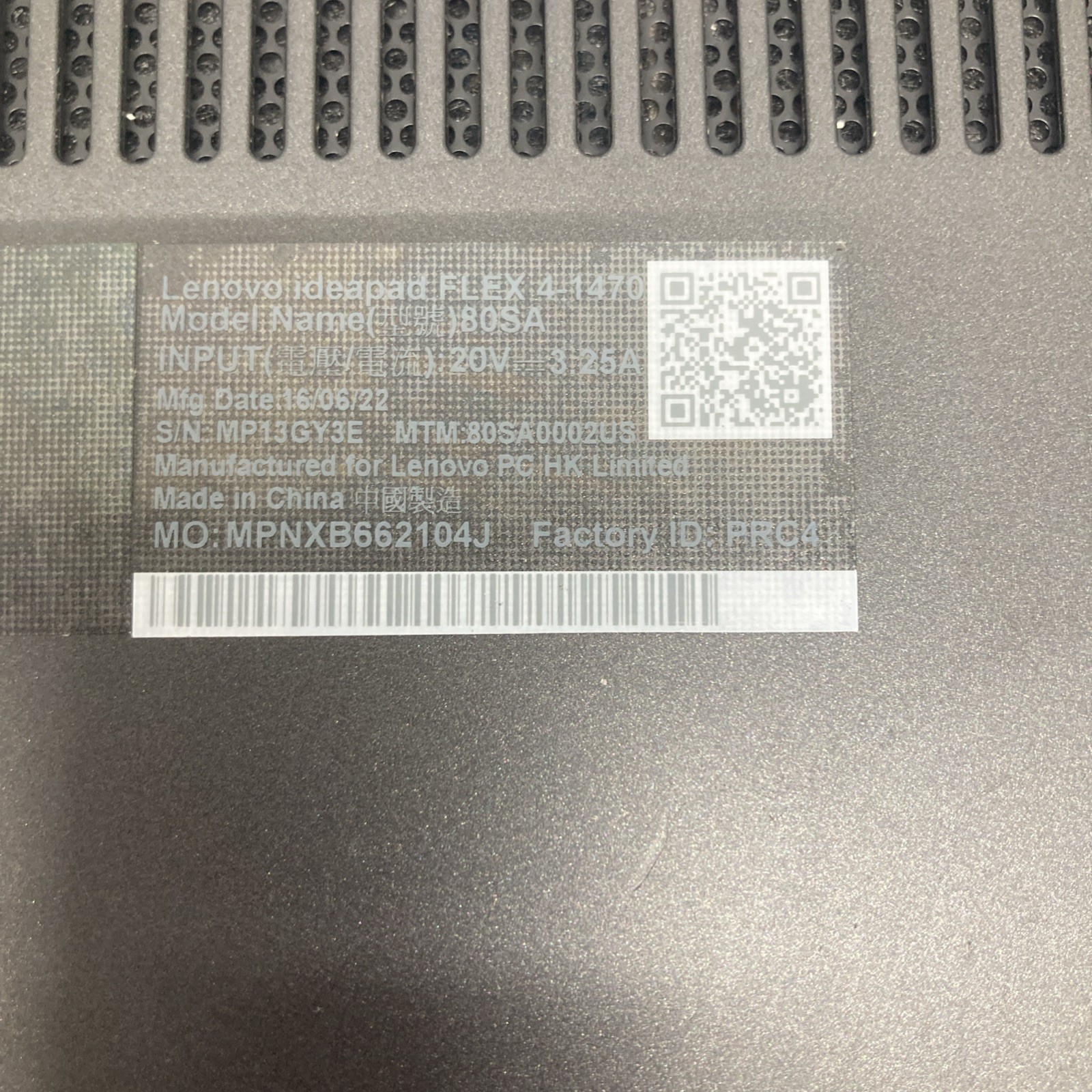 LENOVO Ideapad Flex 4-1470 Laptop 80SA i7-6500U 2.5GHz 8GB 256 SSD Win11