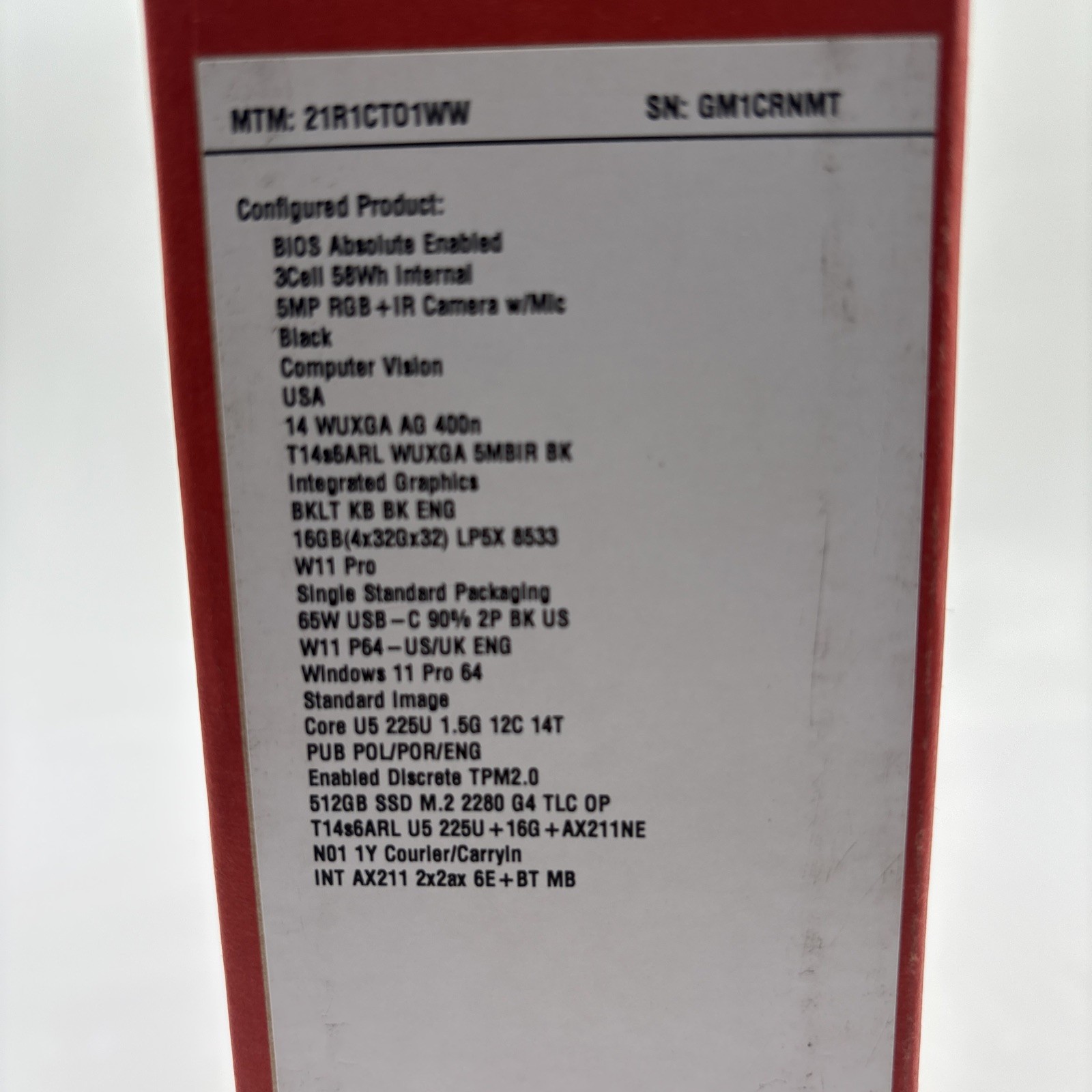 Lenovo ThinkPad T14s Gen 6 14″ WUXGA Core U5-225U 16GB RAM 512GB SSD Black – New