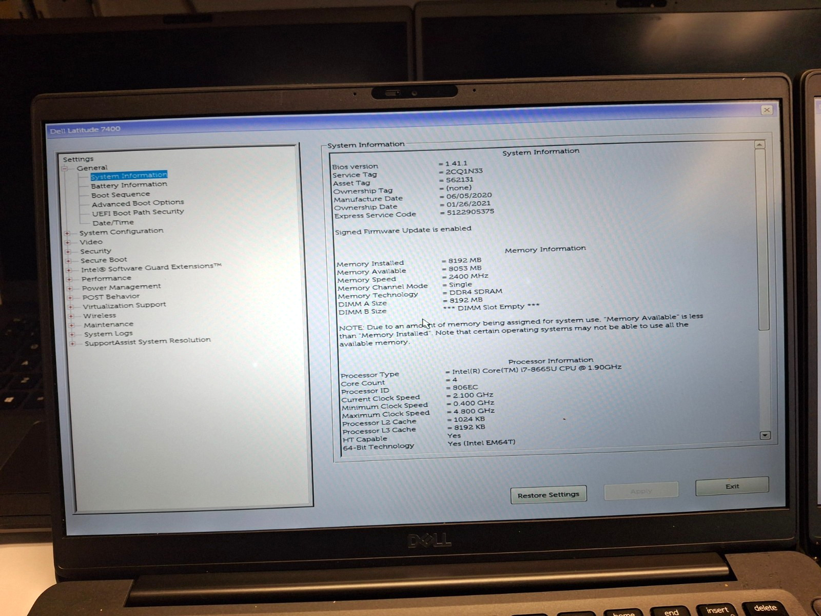 Lot of 5 Dell Latitude 7400 i7-8665U 8GB RAM Wifi Bluetooth WC No Drive No AC