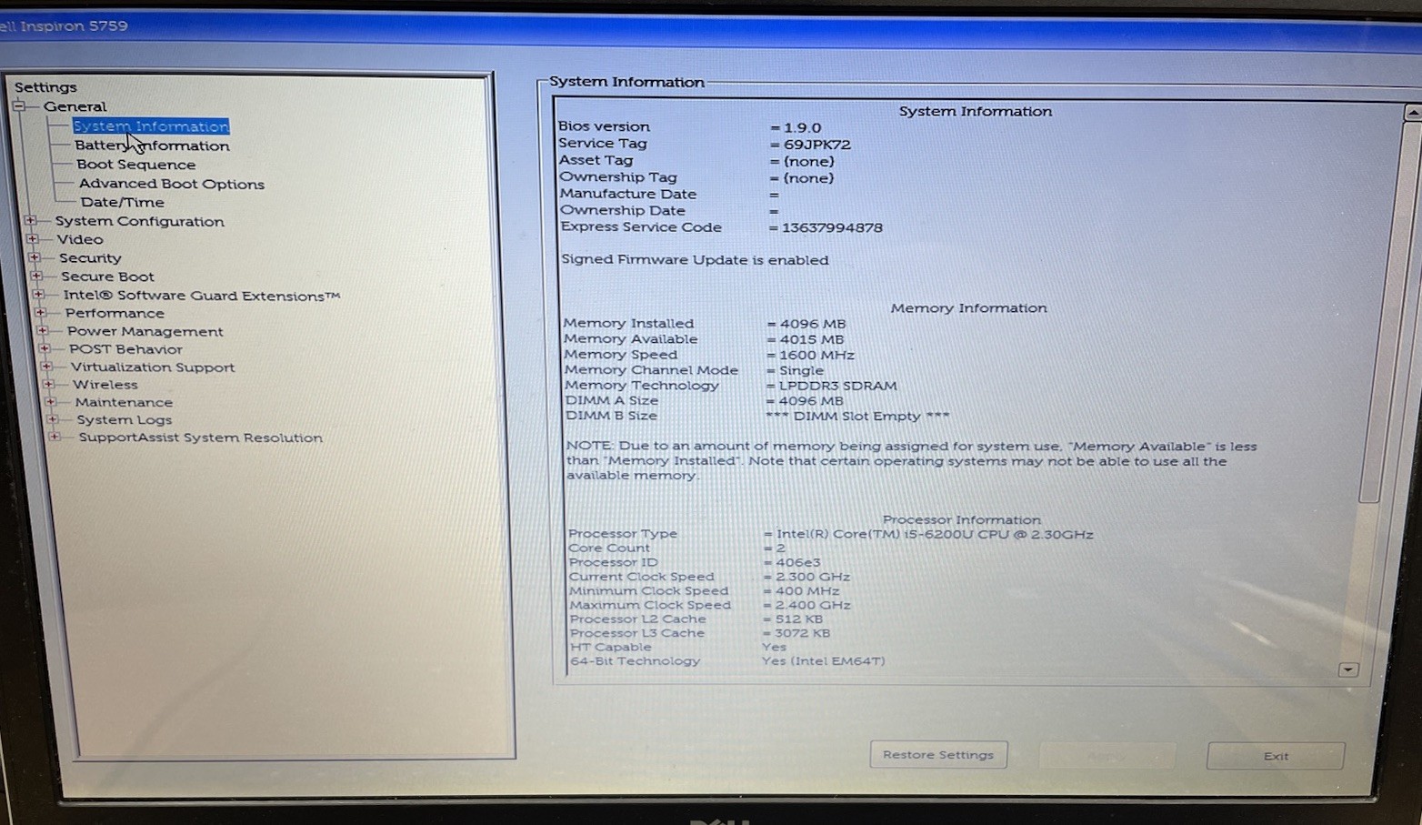 Dell Inspiron 17 5000 Series 17.3” | Intel i5-6200U| 4gb Ram | NO HDD/OS *READ*