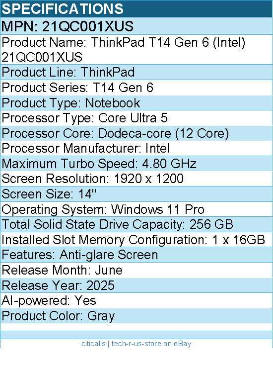 Lenovo 21RK006AUS ThinkPad X13 Gen 6 13.3″ Notebook – Intel Core Ultra 7