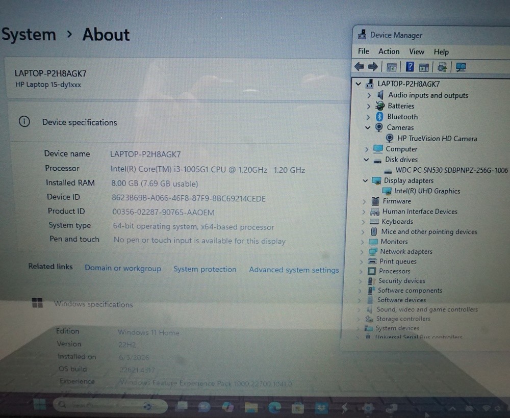 HP 15-dy1031wm 15.6″ HD i3-1005G1 1.2GHz 8GB RAM 256GB SSD