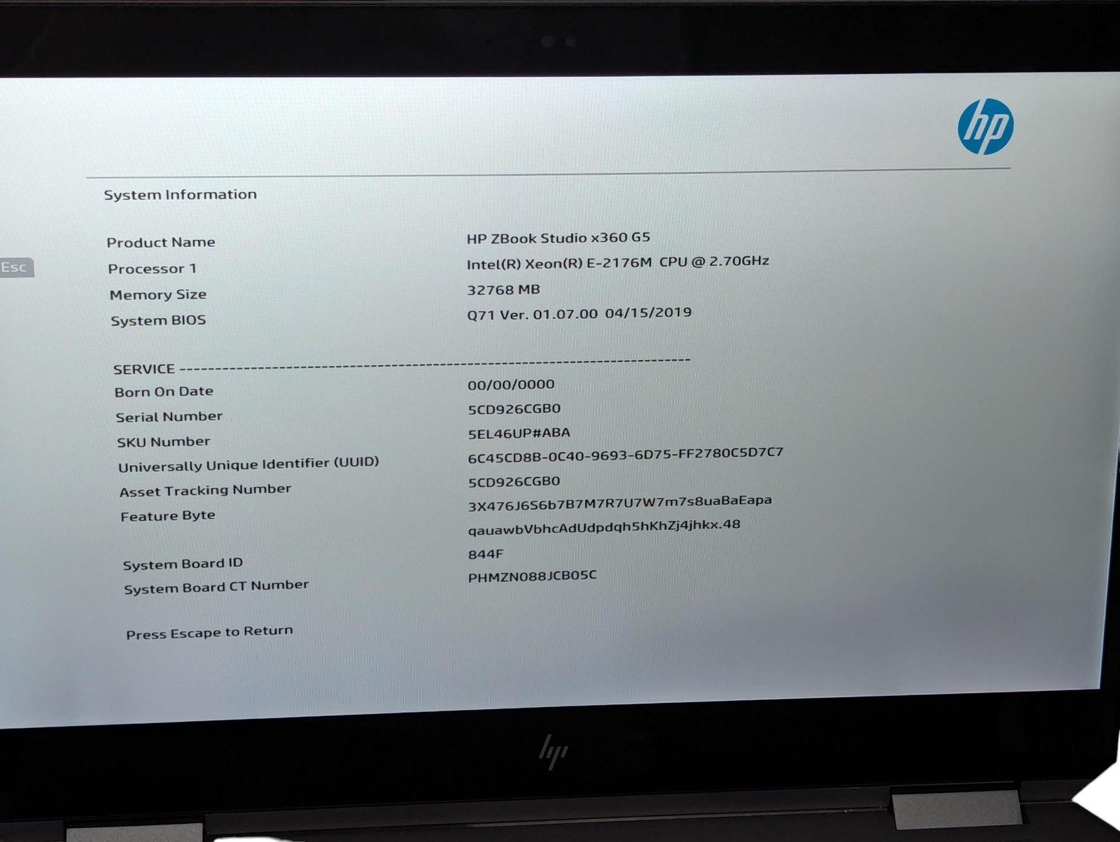 HP Zbook studio G5 15.6″ E-2176M 2.70GHz 32GB Ram 1TB SSD -Grade D