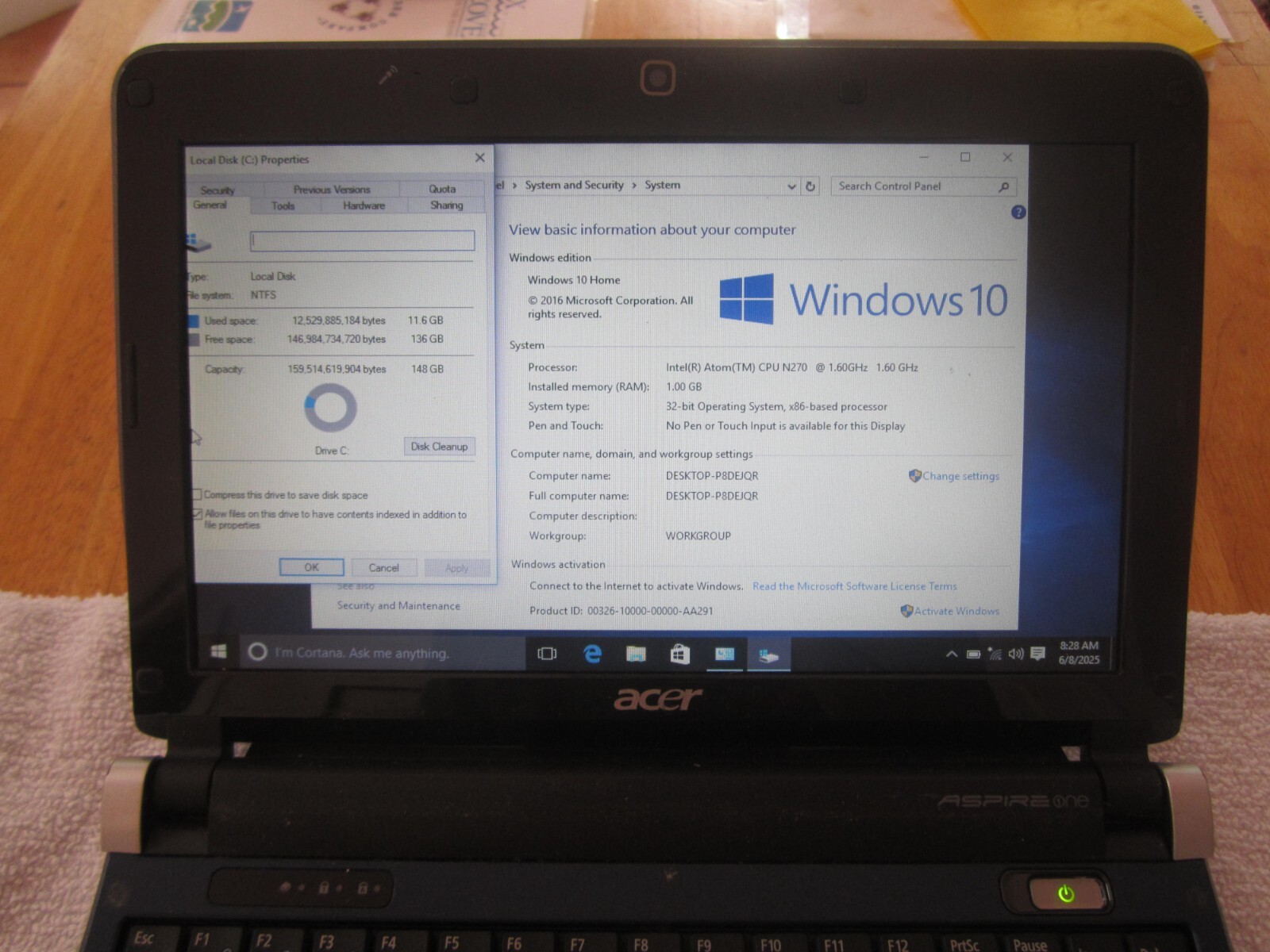 BLUE Acer Aspire One D150-1165 Laptop 1GBRAM 160GBHD GOOD SCREEN NoCORD – WORKS