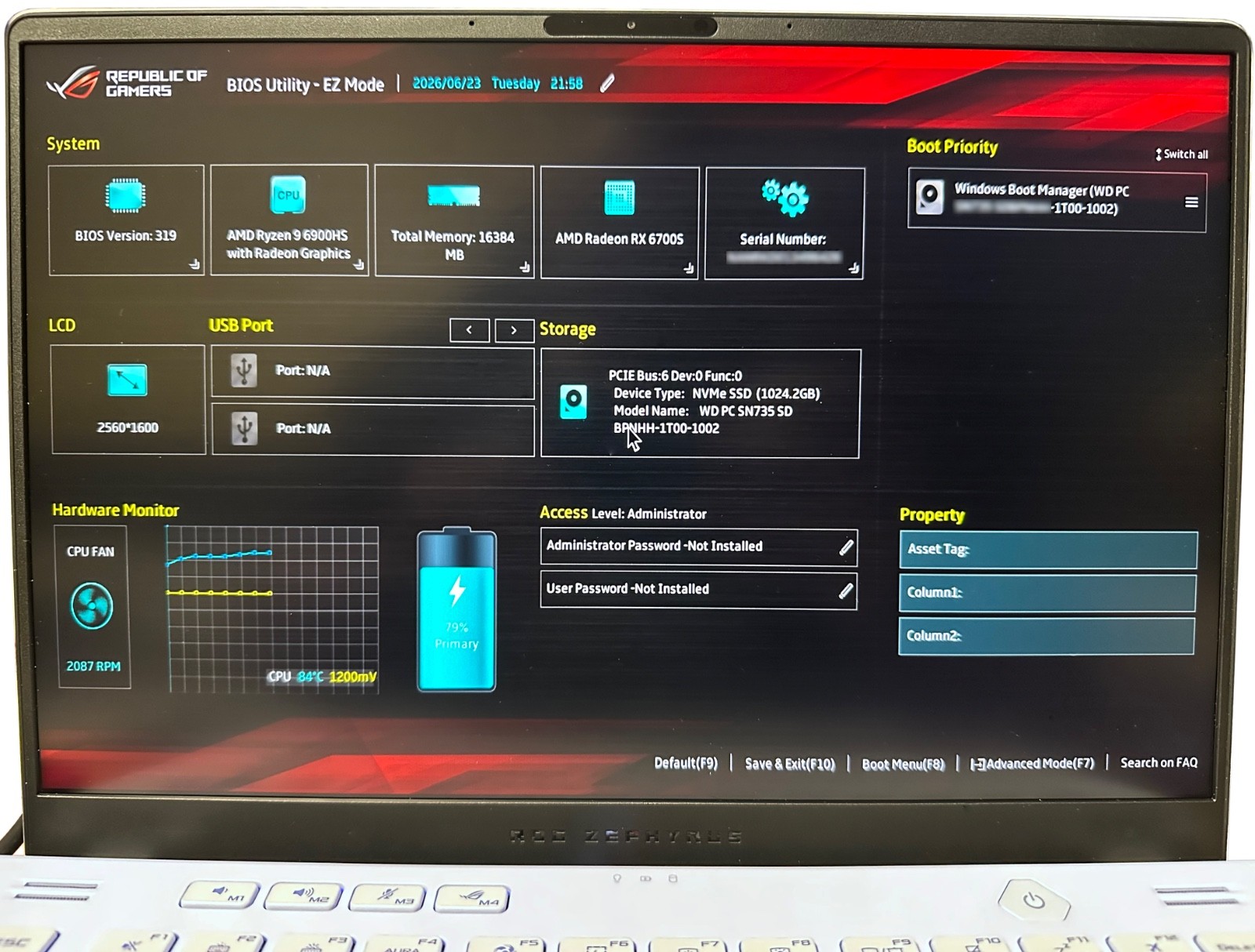 ASUS ROG Zephyrus G14 GA402RJ Ryzen 9 6900HS RX 6700S 16GB 1TB SSD