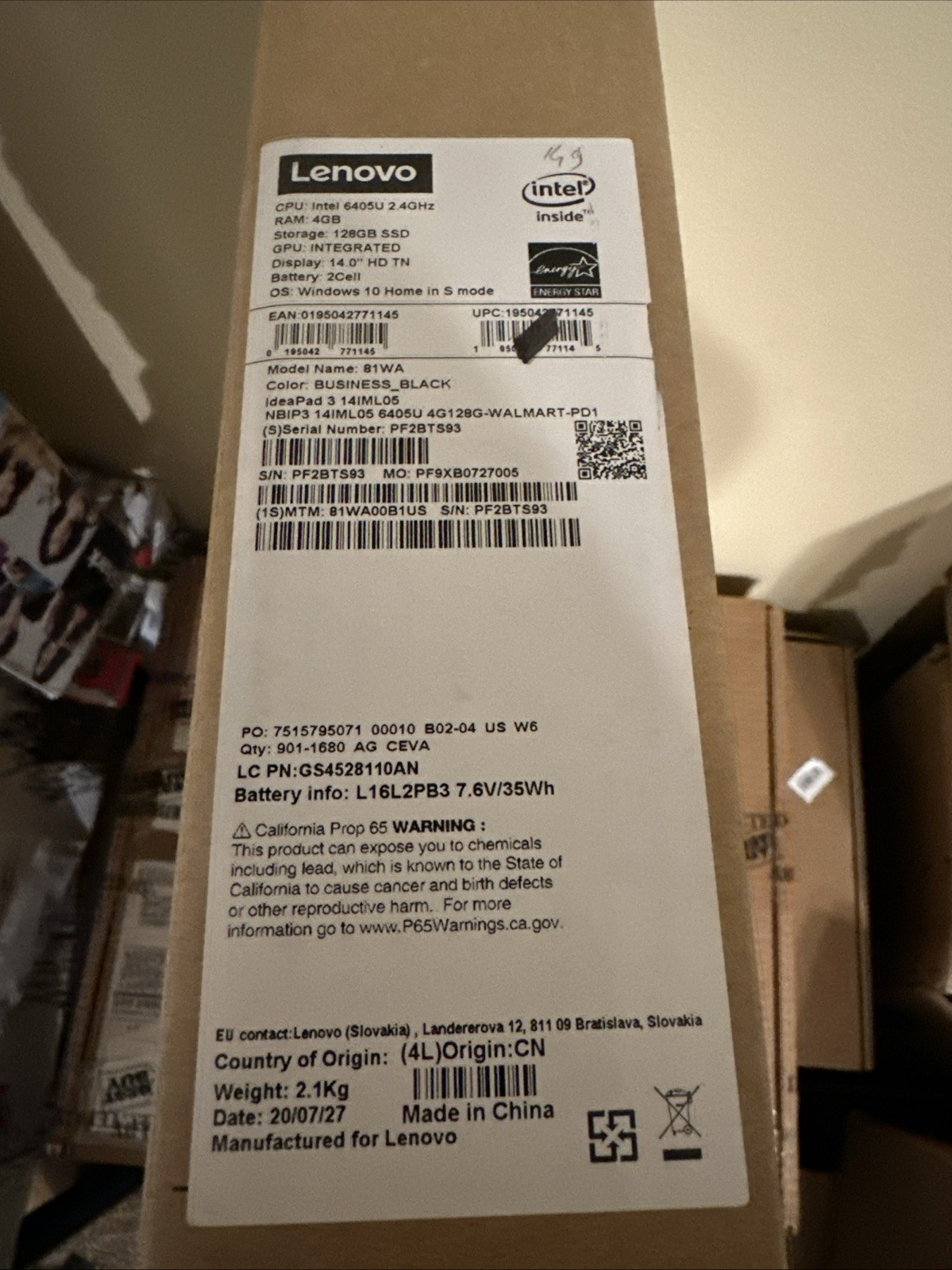 New Sealed Lenovo IdeaPad 3 14IML05 14″ 4G 128GB SSD Intel Pentium Gold 6405U
