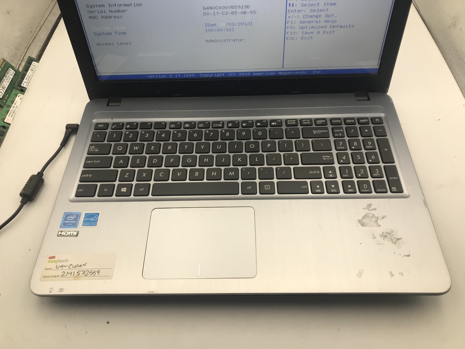 ASUS SONICMASTER X540S – BOOTS TO BIOS – INTEL PENTIUM N – 4GB RAM -READ DESC-BB