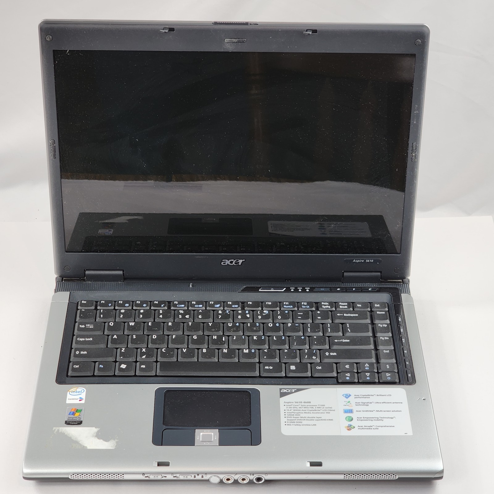 Acer Aspire 5610-4688 Laptop FOR PARTS ONLY 1.6GHz 1.5GB RAM 120GB HDD Win XP