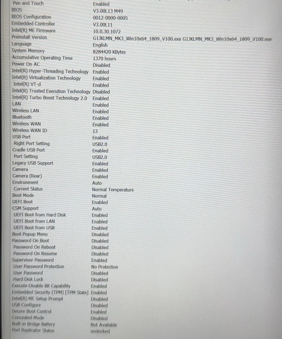 Bios Lock Panasonic Toughpad FZ-G1 10.1″ Core i5 8GB RAM 128gb SSD Ethernet