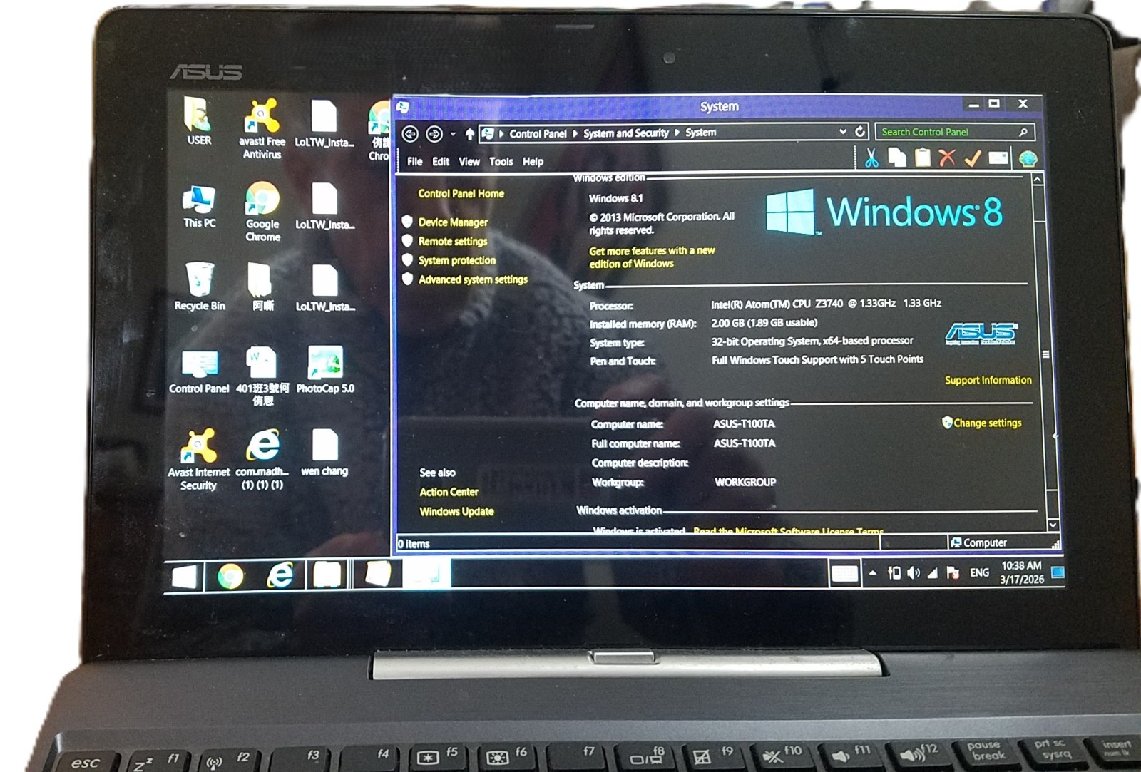 ~ CHINESE ENGLISH ASUS T100TA Intel Atom Z3720 1.33GHz 2GB RAM Win8.1 w/ Adapter