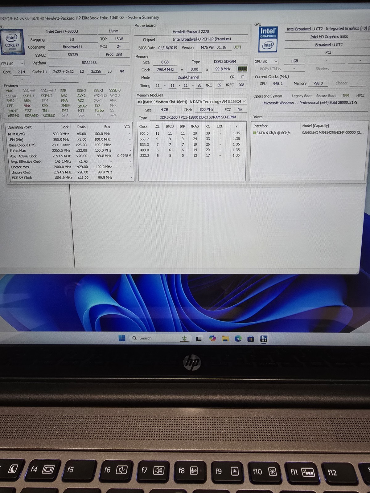 HP Elitebook Folio 1040 G2 | i7-5600 8GB RAM 256GB SSD | Backlit New Batt Win 11