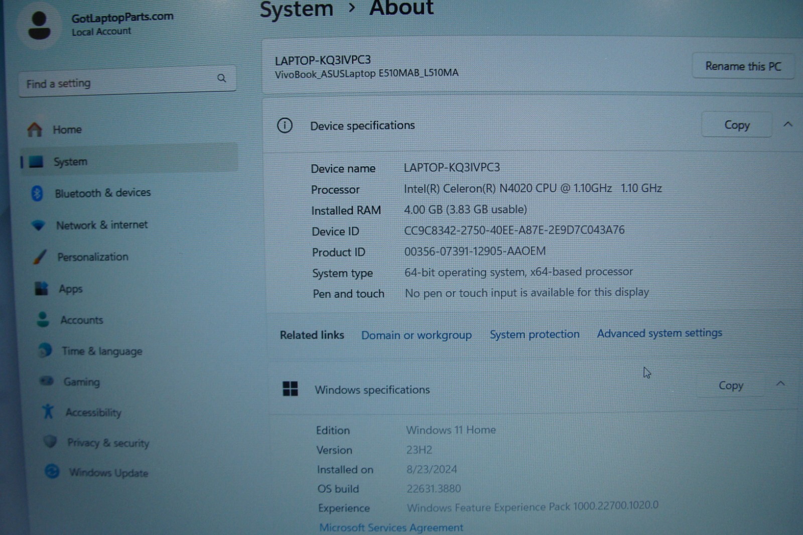 ASUS VivoBook E510MA 15.6″FHD Celeron N4020 1.1GHz 4GB 64GB 95ttery +Charger