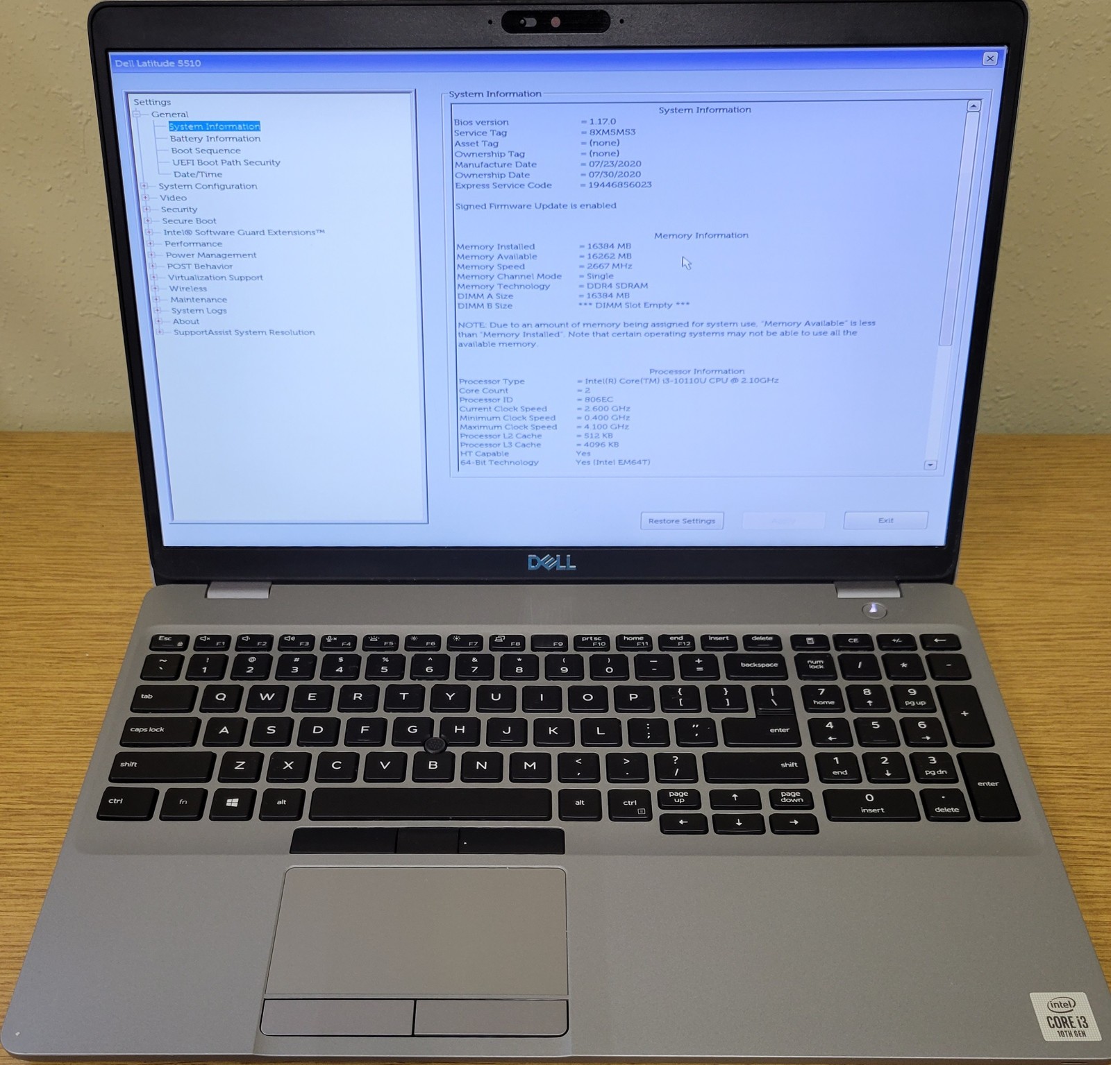 Dell Latitude 5510 i3-10110U 2.10GHz 16GB DDR4 No OS/SSD/HDD GRADE**B**