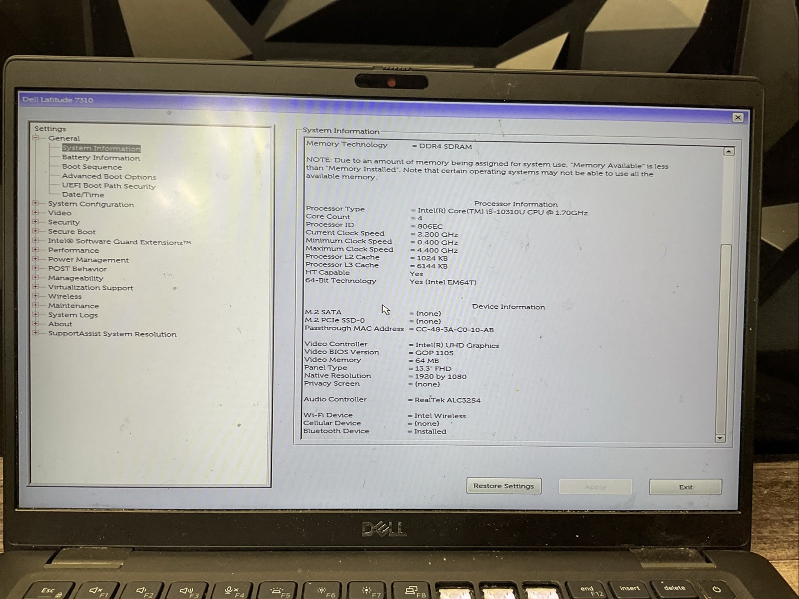 Latitude 7310 / i5 10th / Integrated RAM Laptop Notebook PC / T15
