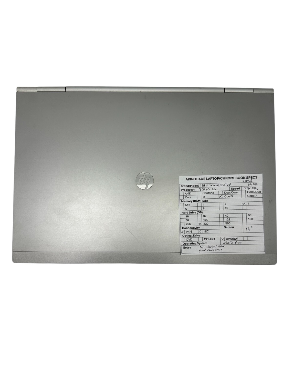 Laptop, Hp EliteBook 8470P, 14 in, İ.Core İ5 3340M CPU (4TH GENERATION) 320HDD