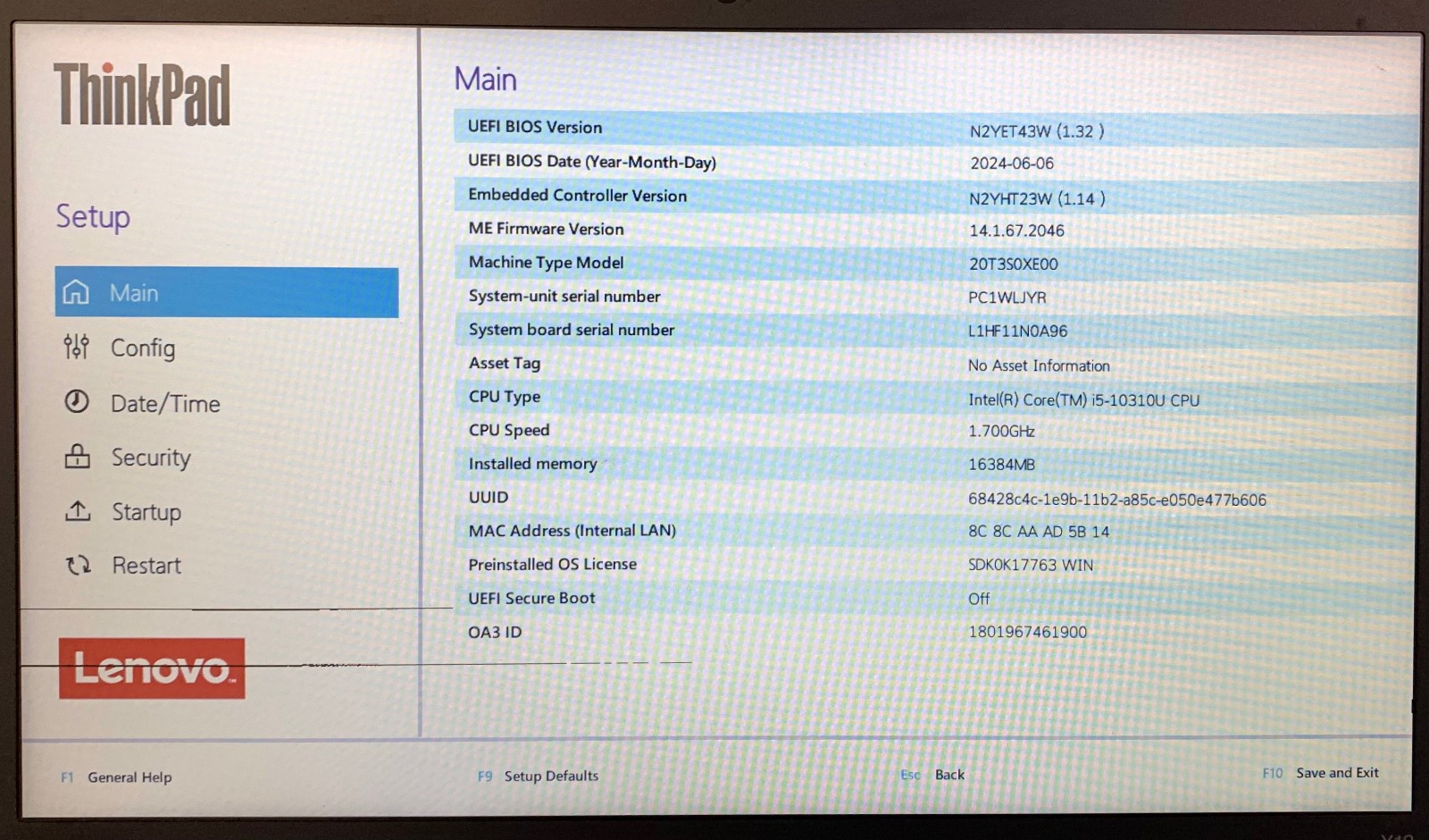 Lenovo ThinkPad X13 Gen 1 13.3″ Laptop i5-10310U 16GB No Storage, Boots to BIOS