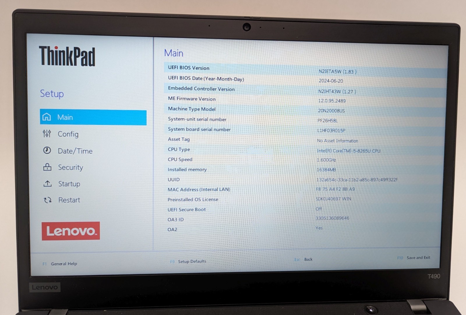 Incomplete Lenovo ThinkPad T490 14″ Laptop i5-8265U 16GB RAM – *BAD TOUCHPAD*
