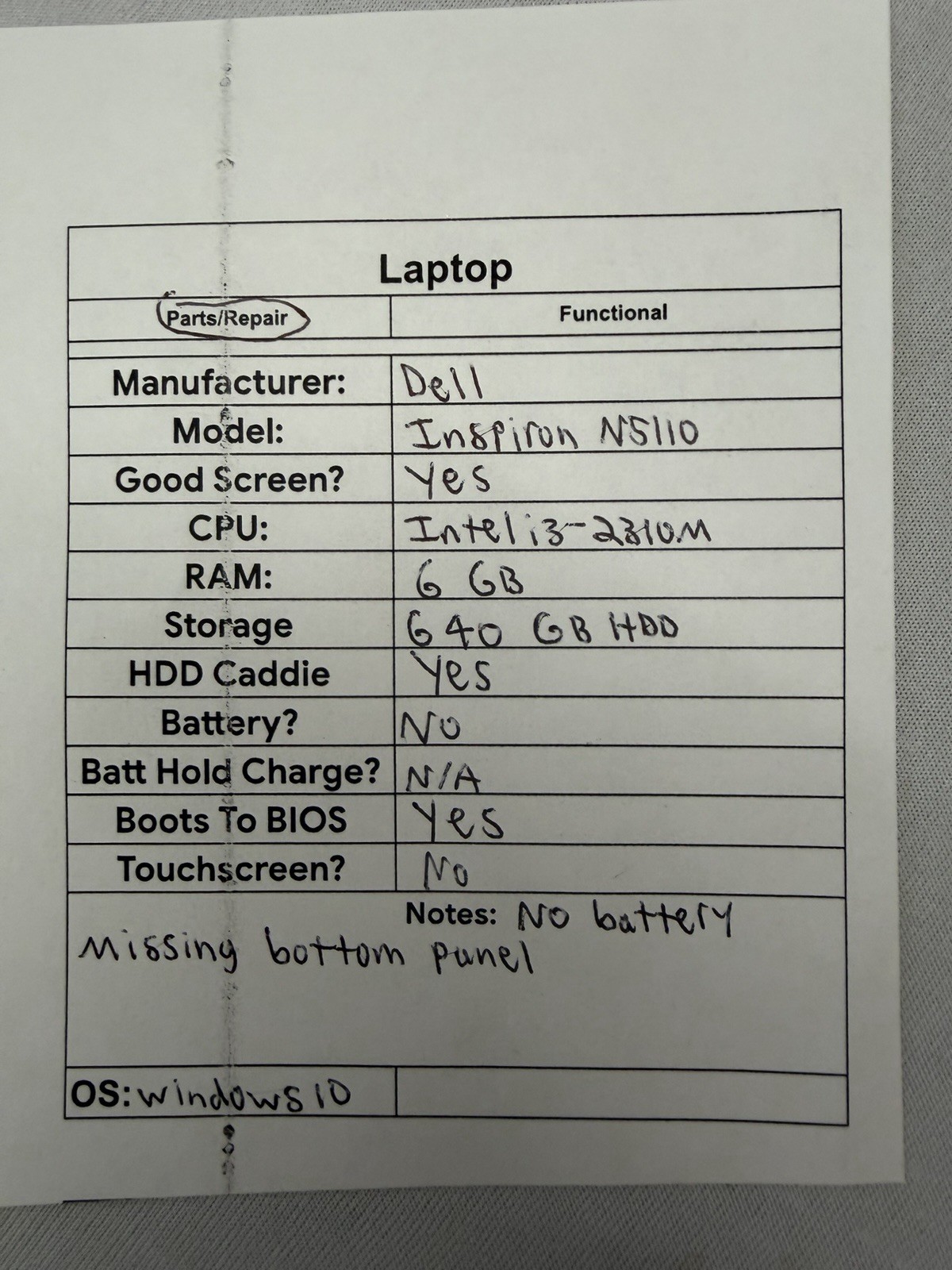 Dell Inspiron N5110 Laptop – Good Screen – Intel i3-2310.M – Read Des
