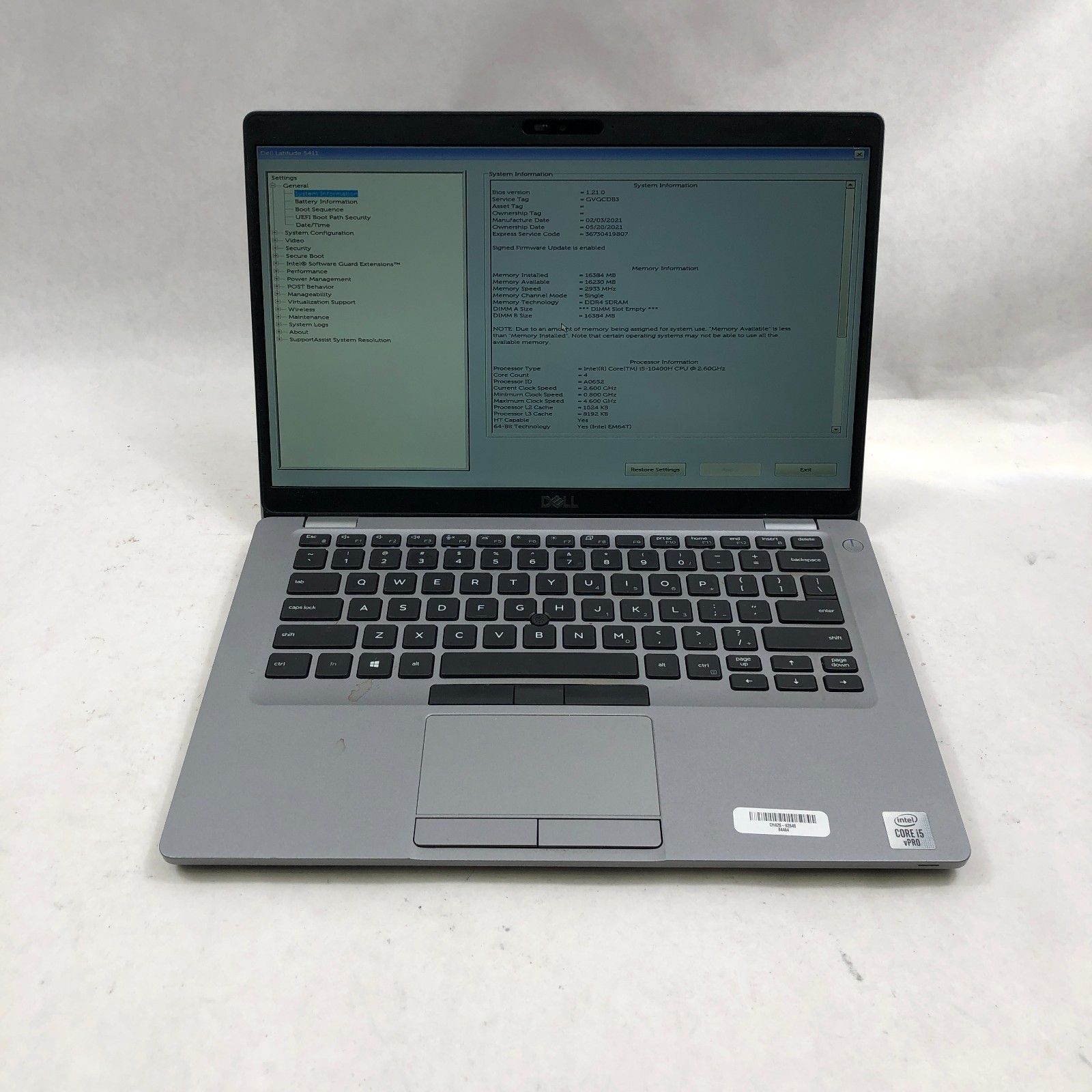 Dell Latitude 5411 14″ Laptop Intel Core i5-10400H @ 2.60 16GB RAM No SSD