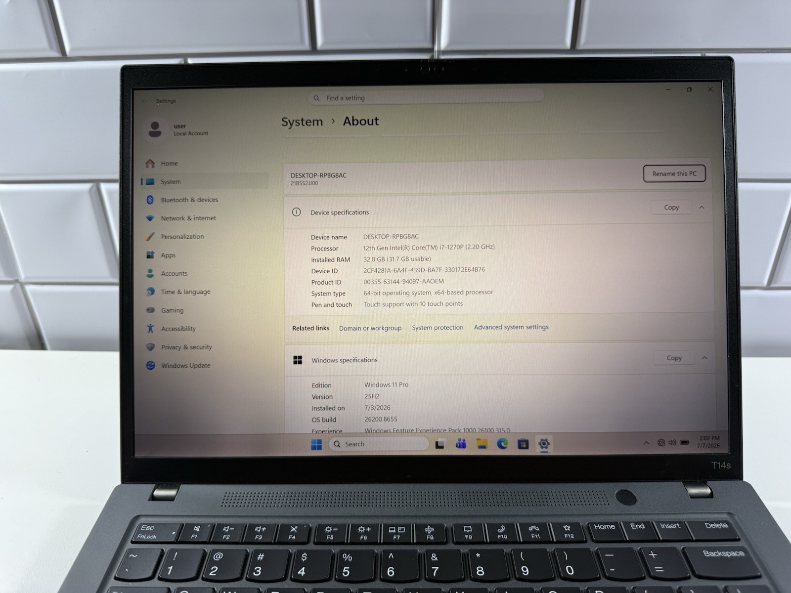 Lenovo ThinkPad T14s Gen 3 14″ i7-1270p 32GB 256GB Win 11 Pro Touchscreen