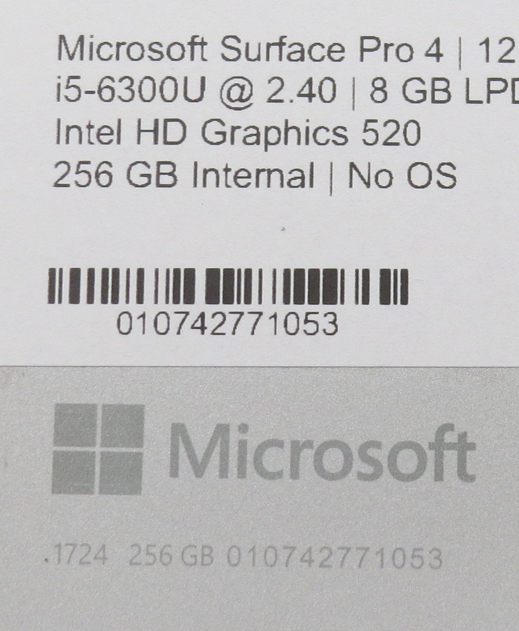 Microsoft Surface Pro 4 | i5-6300U@2.4GHz | 8GB RAM | 12″ | 256GB HD | No OS/AC