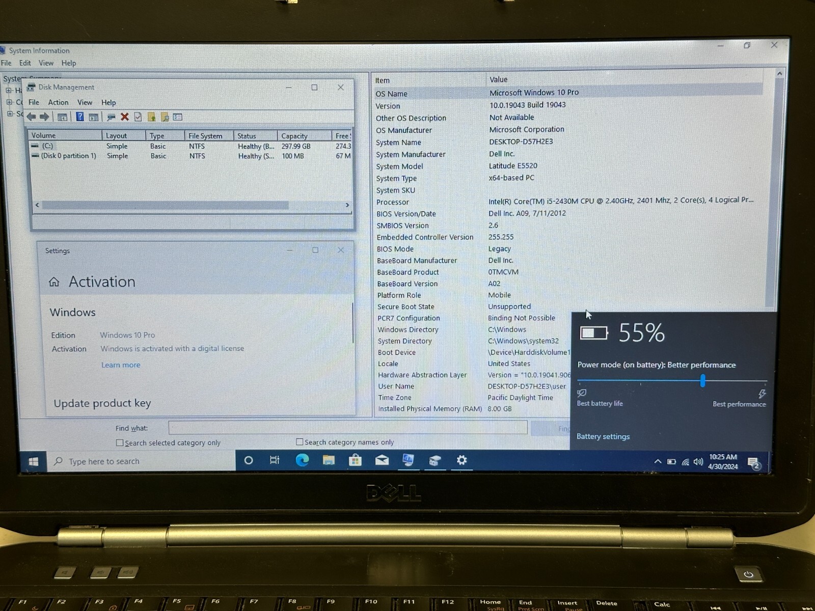 Dell Latitude E5520 i5 2430, 8GB RAM, 320GB HDD, NO AC #04
