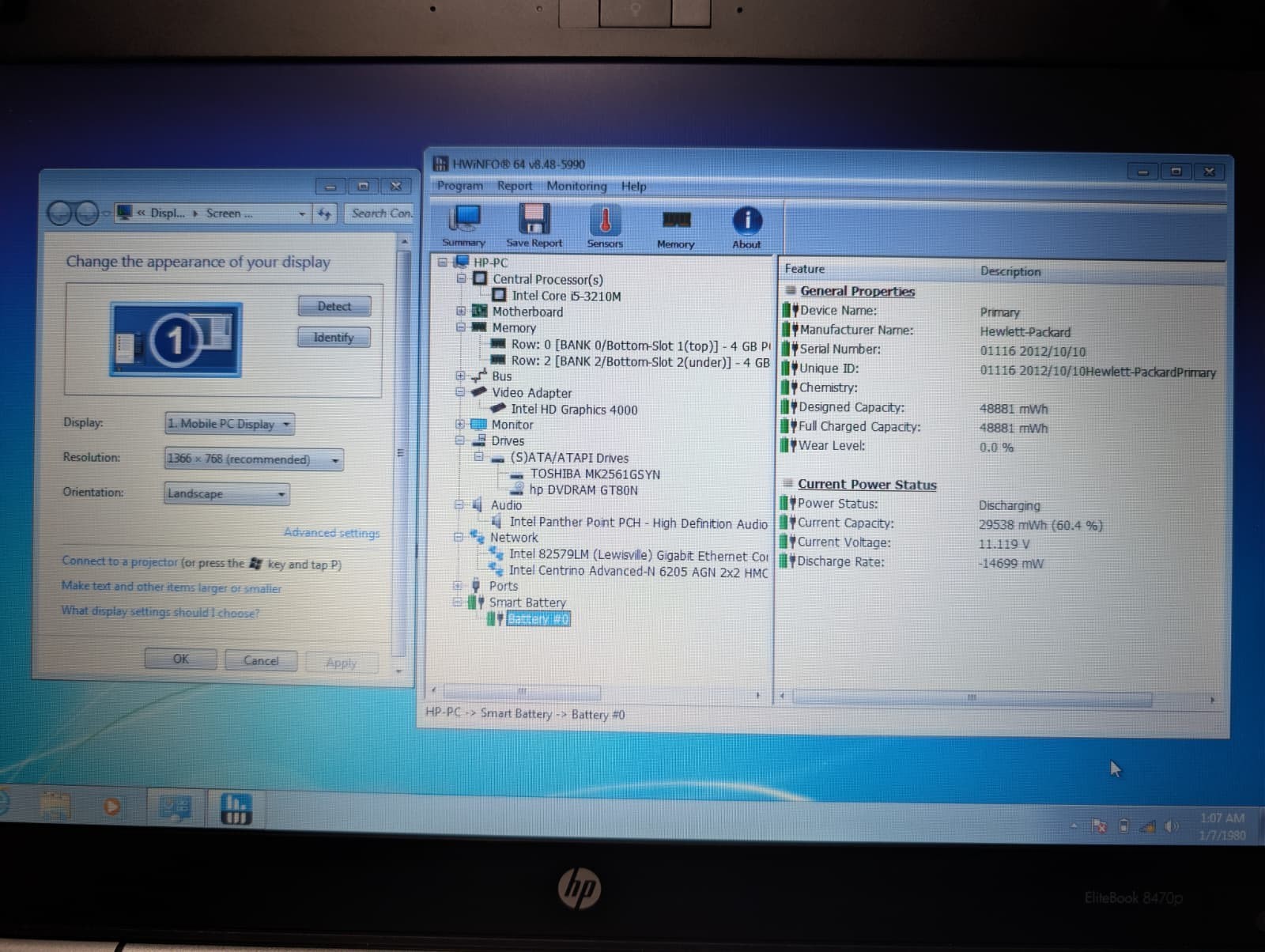 HP EliteBook 8470P | i5 3rd Gen 8GB RAM 250GB HDD | Windows 7 Pro DVD Drive