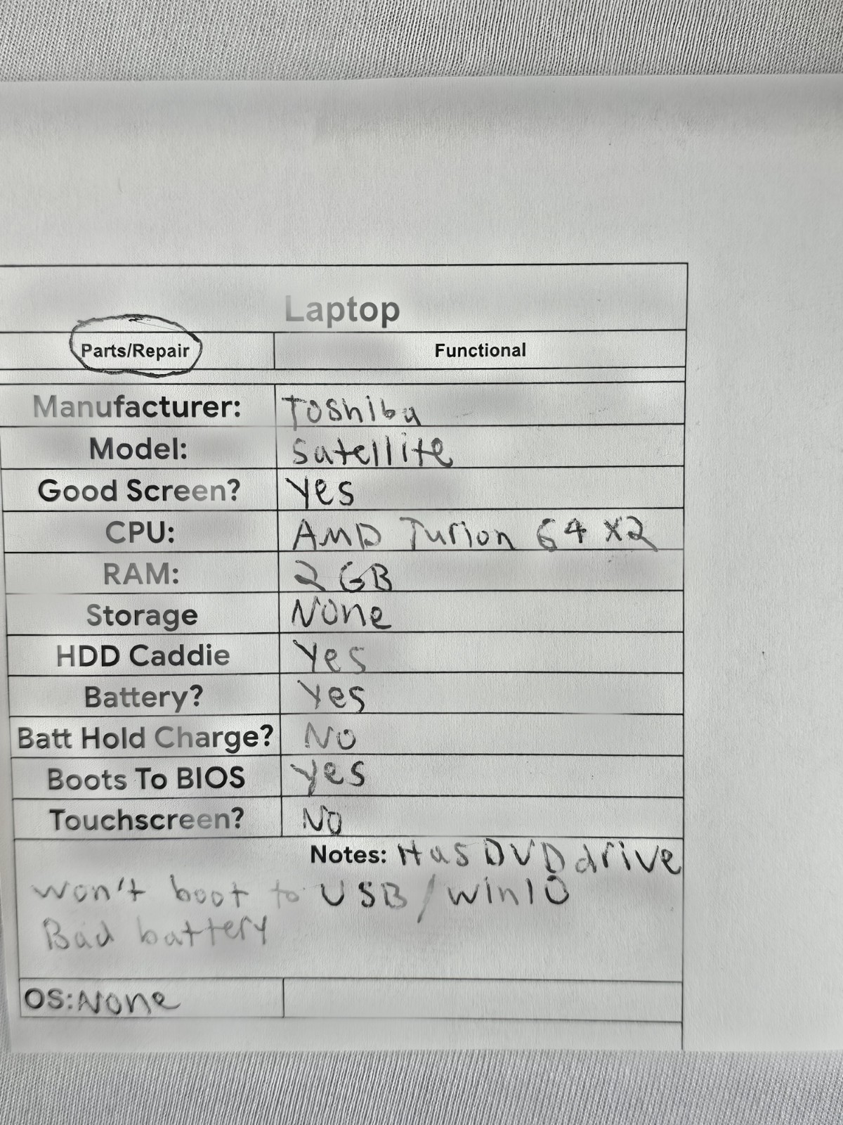 Toshiba Satellite P205D Laptop – AMD Turion 64 X2 – 2GB RAM – Parts/Repair READ
