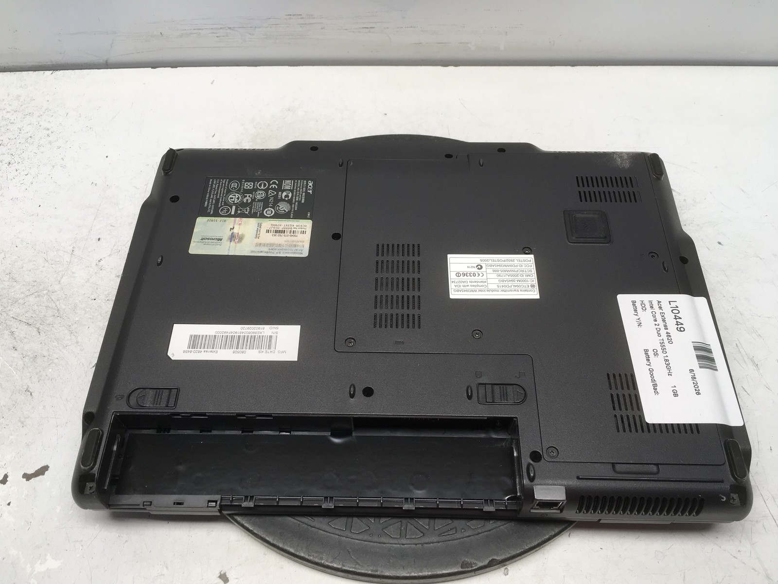 Acer Extensa 4620 Intel Core 2 Duo T5550 1.83GHz 1 GB NO HDD No Batt