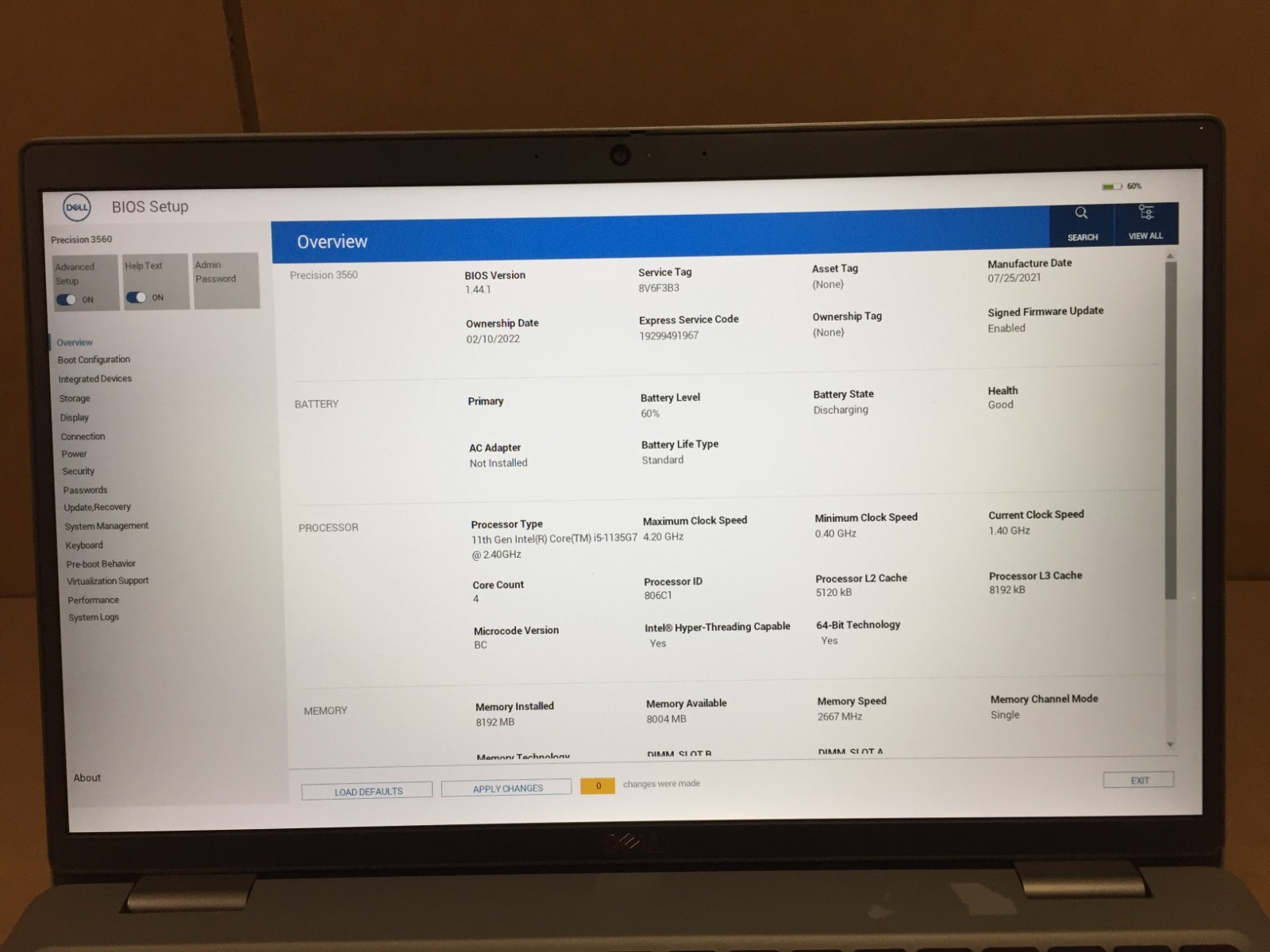 Dell Precision 3560 15.6″ FHD Laptop i5-1135G7 8GB RAM Backlit KB No SSD/AC #
