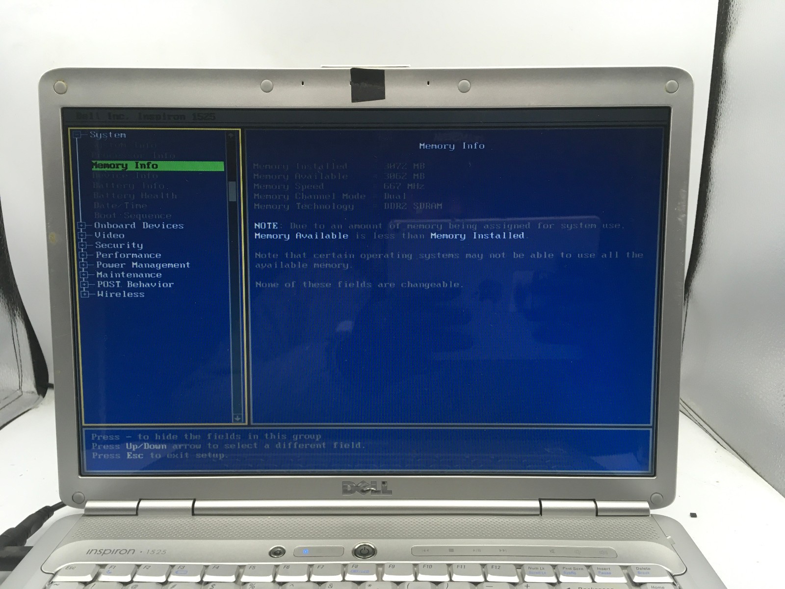 DELL INSPIRON 1525 – BOOTS TO BIOS – INTEL CORE 2 DUO – 3GB RAM – READ DESC – BB