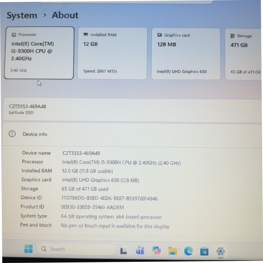 Dell Latitude 5501 Laptop i5-9300H 12GB RAM 256GB + 250 NVMe SSD Win 11 Pro