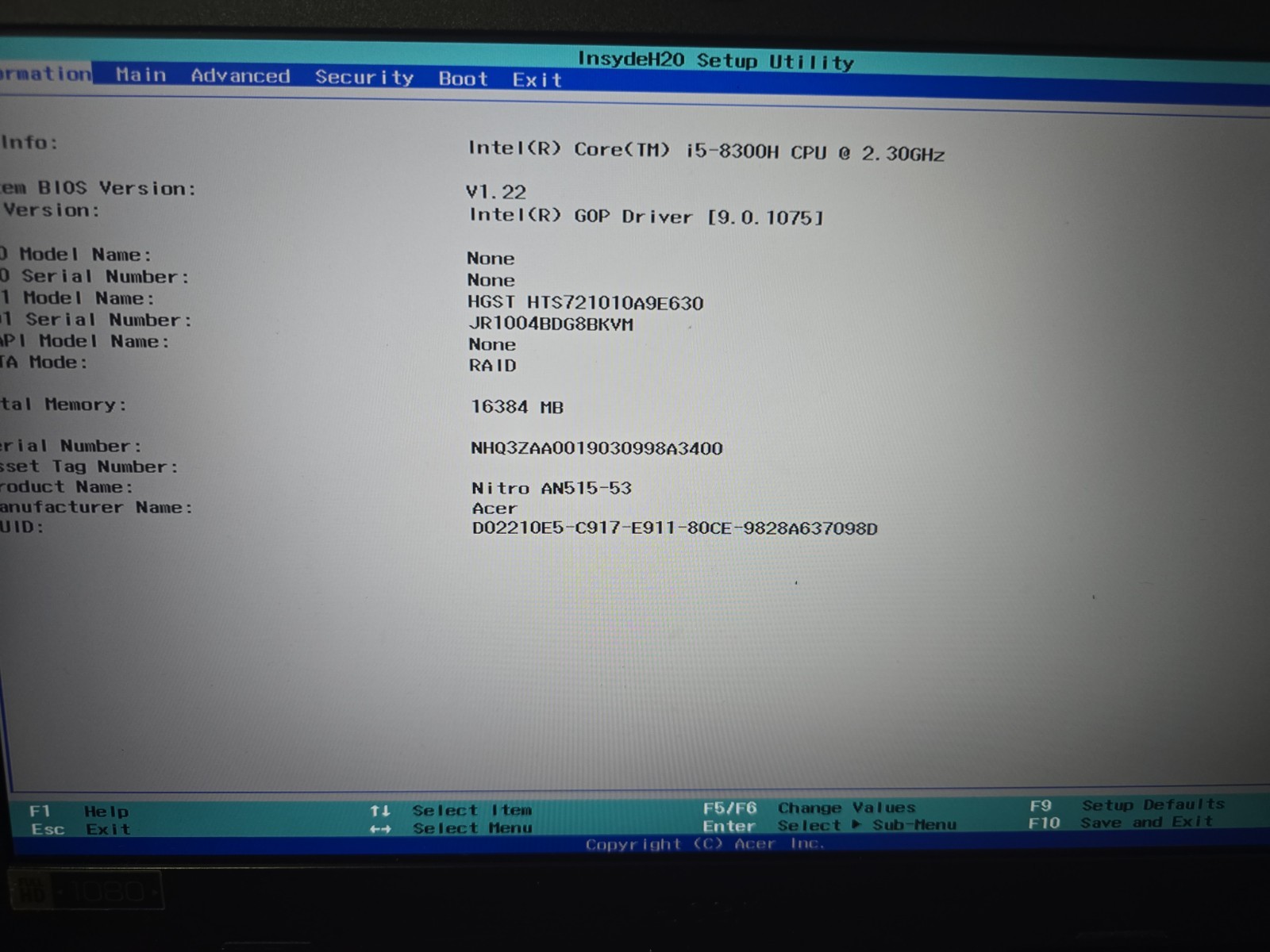Acer Nitro 5 AN515-53-52FA 15.6″ Intel i5-8300H 16GB RAM 1TB HDD Win 11 Home