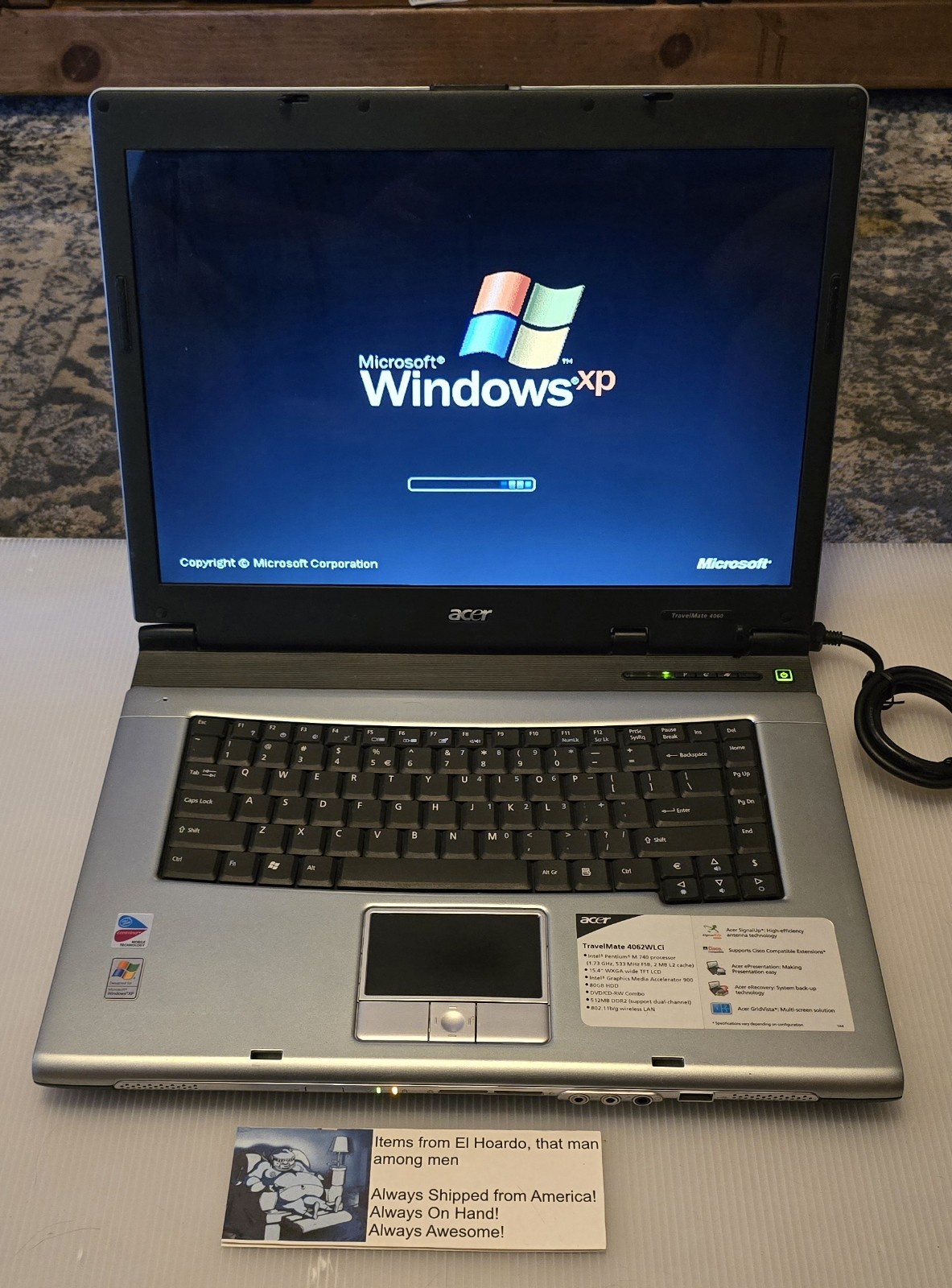 Acer Travelmate 4062 WLCi Laptop 1GB Ram 80GB HDD 1.73 Ghz Pentium M Win XP DVD