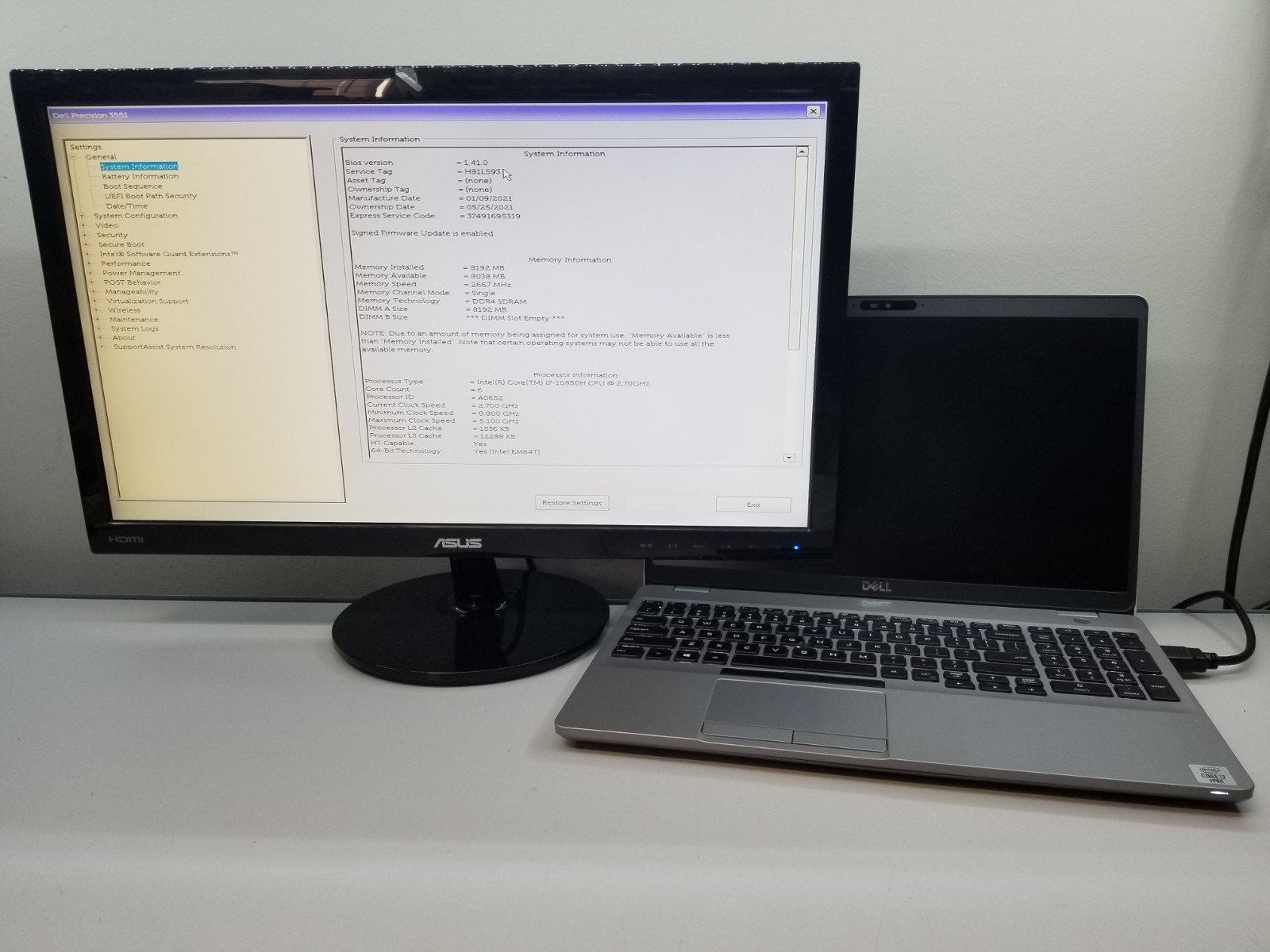 AS-IS Dell Precision 3551 15.6″ i7-10850H 2.7GHz 8GB RAM 256GB NVMe Win11P READ