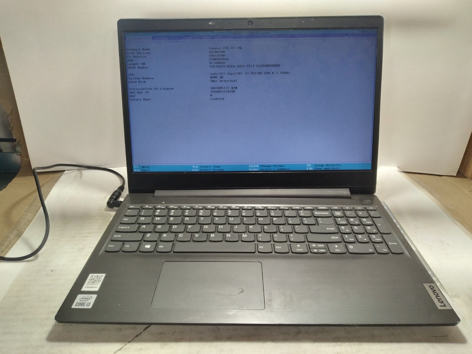 Lenovo V15 G1 IML w/i3-10110U, 4GB RAM Laptop for Parts/Repair #0190