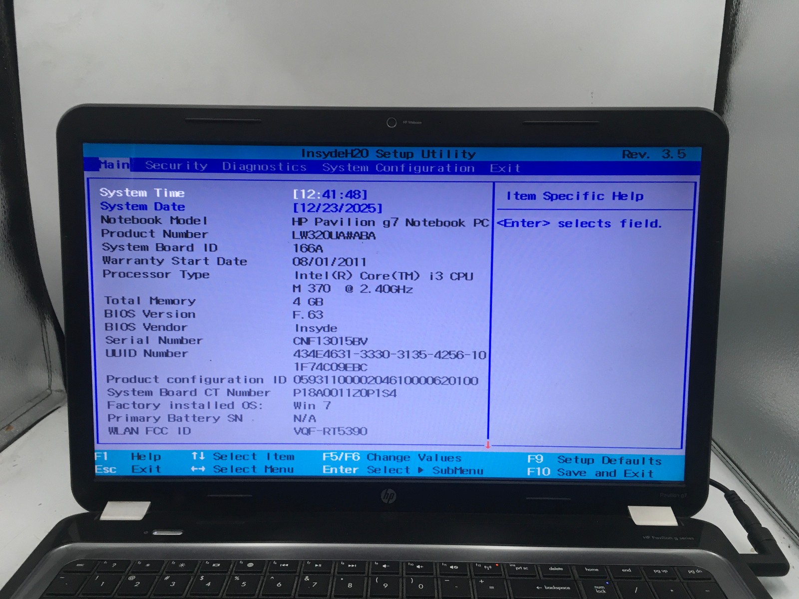 HP 2000 329WM NOTEBOOK – BOOTS TO BIOS – AMD E 350 – NO RAM – RREAD DESCRIP – BB
