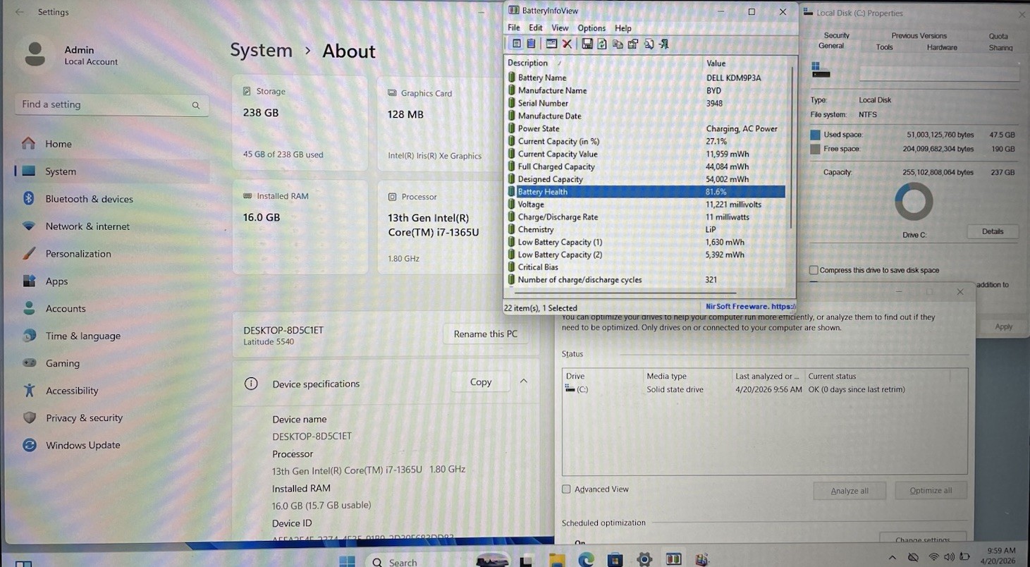 Dell Latitude 5540 15.6″, Intel Core i7-1365U @1.8GHZ, 16GB, 256GB SSD, Win 11
