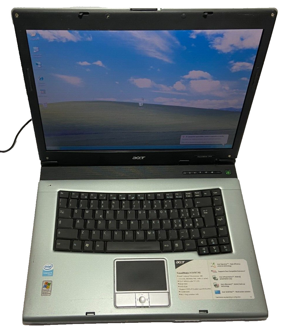Acer 2430 Notebook PC Celeron 1.6ghz 512mb DDR 60gb HDD DVD Windows XP Pro SP3
