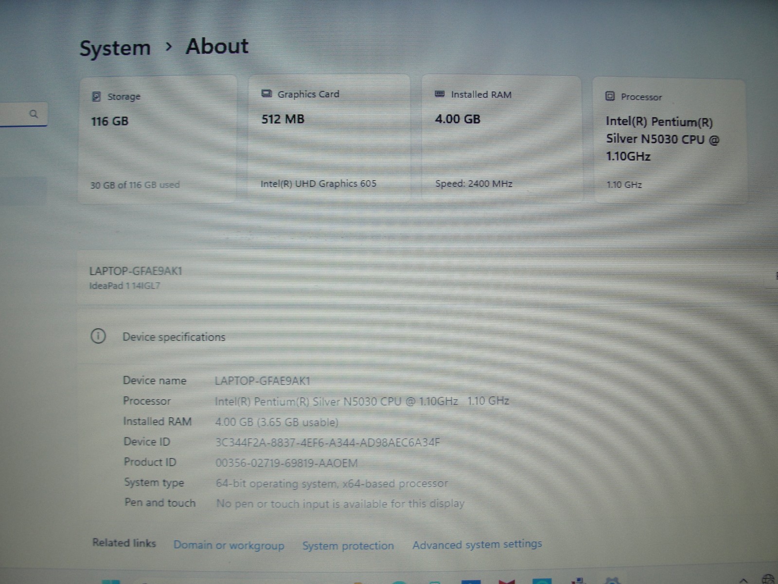 Lenovo IdeaPad 1 14IGL7 14” HD Intel Pentium Silver N5030 1.1GHz 4GB 128GB SSD
