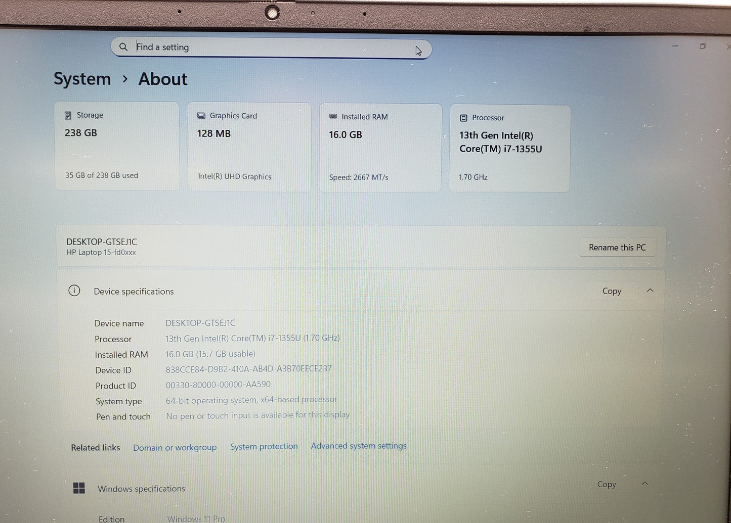 HP 15-fd0057nr Intel Core i7-1355U 16GB RAM 256GB SSD 15.6″ Laptop PC Win 11 pro