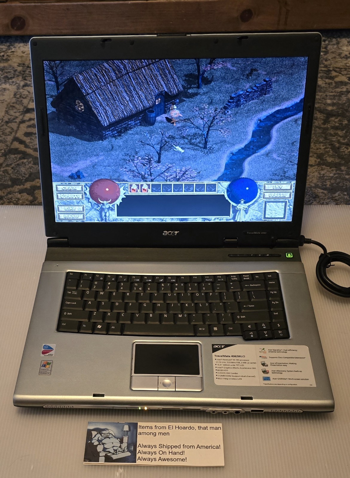 Acer Travelmate 4062 WLCi Laptop 1GB Ram 80GB HDD 1.73 Ghz Pentium M Win XP DVD