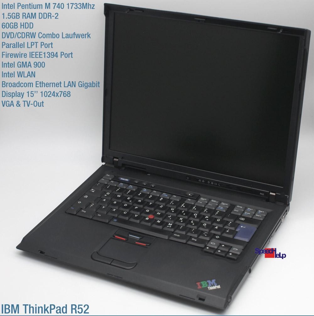 IBM ThinkPad R52 Intel Pentium M 1733MHz Laptop 1GB 60GB LPT Windows XP